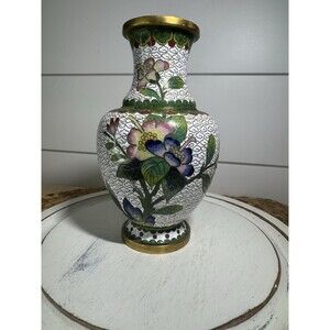 VTG Floral Cloisonné Brass Oriental Bud Vase 5”